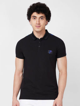 Spykar - Slim Fit Black Polo T-Shirt for Men