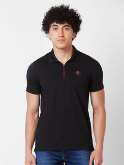 Spykar - Slim Fit Black Polo T-Shirt for Men