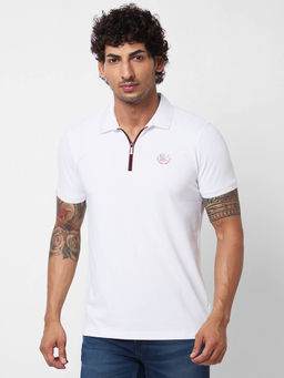 Spykar - Slim Fit White Polo T-Shirt for Men