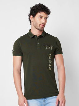 Spykar - Slim Fit Green Polo T-Shirt for Men