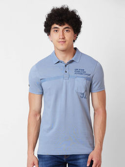 Spykar - Slim Fit Blue Polo T-Shirt for Men