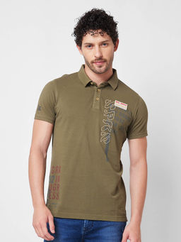 Spykar - Slim Fit Green Polo T-Shirt for Men