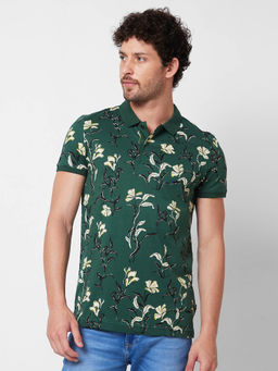 Spykar - Slim Fit Green Polo T-Shirt for Men