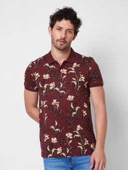 Spykar - Slim Fit Red Polo T-Shirt for Men