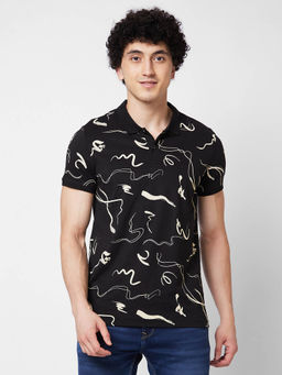Spykar - Slim Fit Black Polo T-Shirt for Men