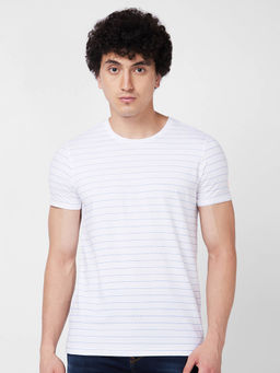 Spykar - Round Neck Half Sleeves White T-Shirt for Men