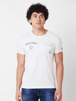 Spykar - Round Neck Half Sleeves White T-Shirt for Men