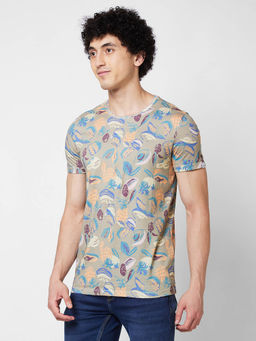 Spykar - Round Neck Half Sleeves Green T-Shirt for Men