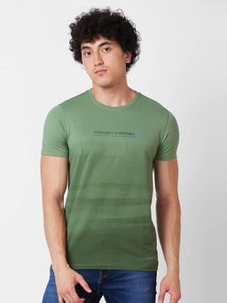 Spykar - Round Neck Half Sleeves Green T-Shirt for Men