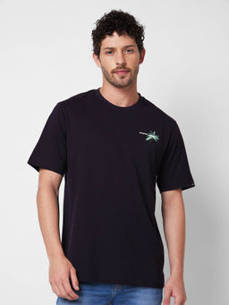 Spykar - Round Neck Half Sleeves Black T-Shirt for Men