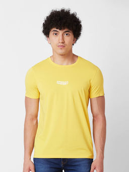 Spykar - Round Neck Half Sleeves Yellow T-Shirt for Men