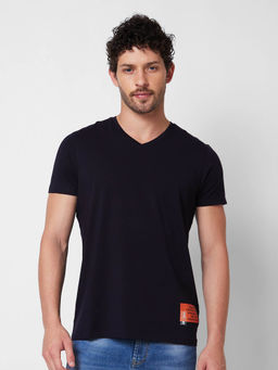 Spykar - V Neck Half Sleeves Blue T-Shirt for Men