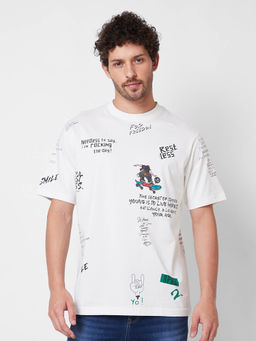 Spykar - Round Neck Half Sleeves White T-Shirt for Men