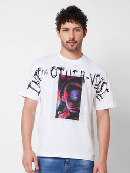 Spykar - Round Neck Half Sleeves White T-shirt For Men