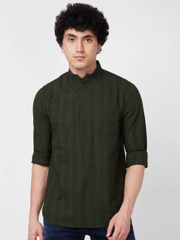 Spykar - Green Stripes Full Sleeve Shirt for Men