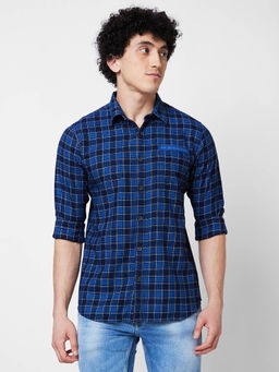 Spykar - Blue Checked Full Sleeve Shirt for Men