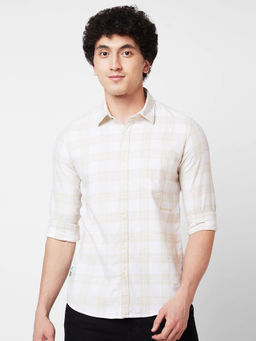 Spykar - Beige Checked Full Sleeve Shirt for Men