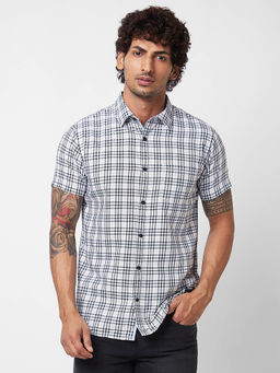 Spykar - Blue Checked Half Sleeve Shirt for Men