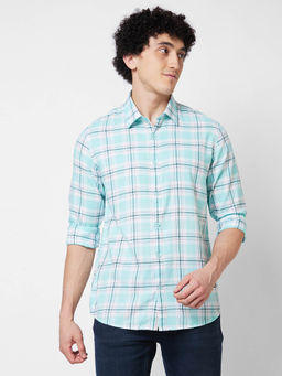 Spykar - Blue Checked Full Sleeve Shirt for Men