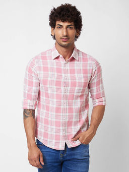Spykar - Pink Checked Full Sleeve Shirt for Men