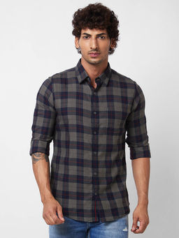 Spykar - Navy Blue Checked Full Sleeve Shirt for Men
