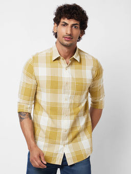 Spykar - Mustard Checked Full Sleeve Shirt for Men