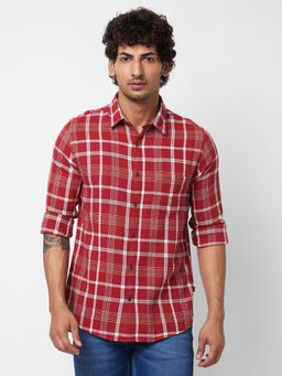 Spykar - Red Checked Full Sleeve Shirt for Men
