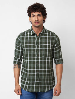Spykar - Green Checked Full Sleeve Shirt for Men