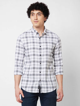Spykar - White Checked Full Sleeve Shirt for Men
