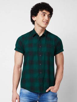 Spykar - Green Checked Half Sleeve Shirt for Men