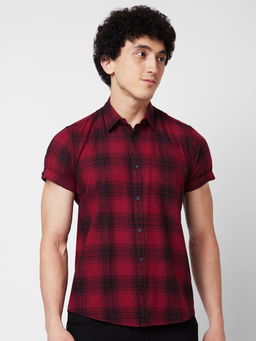 Spykar - Red Checked Half Sleeve Shirt for Men