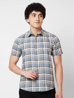 Spykar - Grey Checked Half Sleeve Shirt for Men