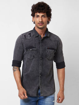 Spykar - Grey Indigo Full Sleeve Shirt for Men