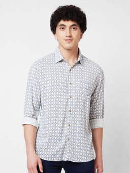 Spykar - White Printed Full Sleeve Shirt for Men