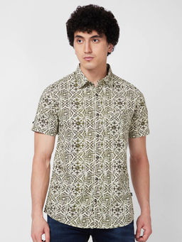 Spykar - Green Printed Half Sleeve Shirt for Men