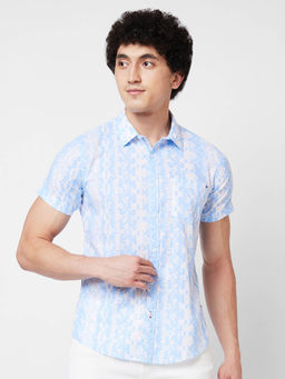 Spykar - Blue Printed Half Sleeve Shirt for Men