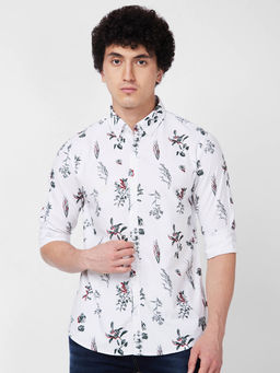 Spykar - White Printed Full Sleeve Shirt for Men