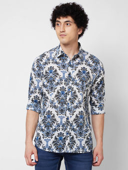 Spykar - Blue Printed Full Sleeve Shirt for Men