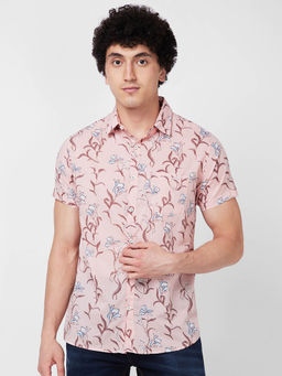 Spykar - Peach Printed Half Sleeve Shirt for Men