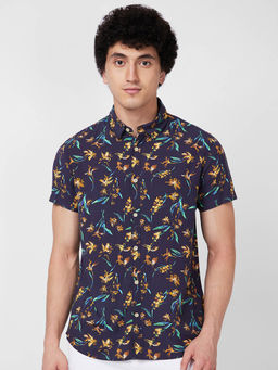 Spykar - Blue Printed Half Sleeve Shirt for Men