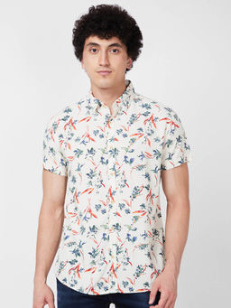 Spykar - White Printed Half Sleeve Shirt for Men