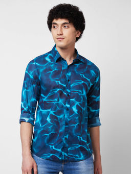 Spykar - Blue Printed Full Sleeve Shirt for Men