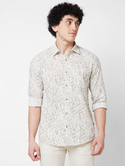 Spykar - Cream Printed Full Sleeve Shirt for Men