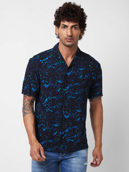 Spykar - Blue Printed Half Sleeve Shirt for Men