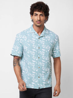 Spykar - Blue Printed Half Sleeve Shirt for Men