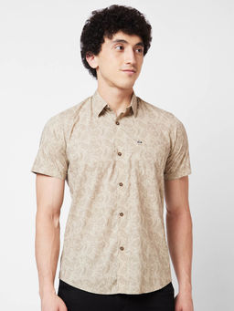 Spykar - Beige Printed Half Sleeve Shirt for Men
