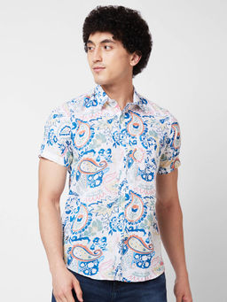 Spykar - Blue Printed Half Sleeve Shirt for Men