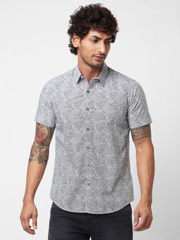 Spykar - White Printed Half Sleeve Shirt for Men