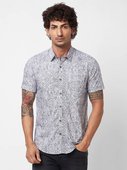 Spykar - Grey Printed Half Sleeve Shirt for Men