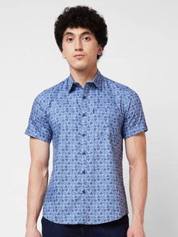 Spykar - Blue Checked Half Sleeve Shirt for Men